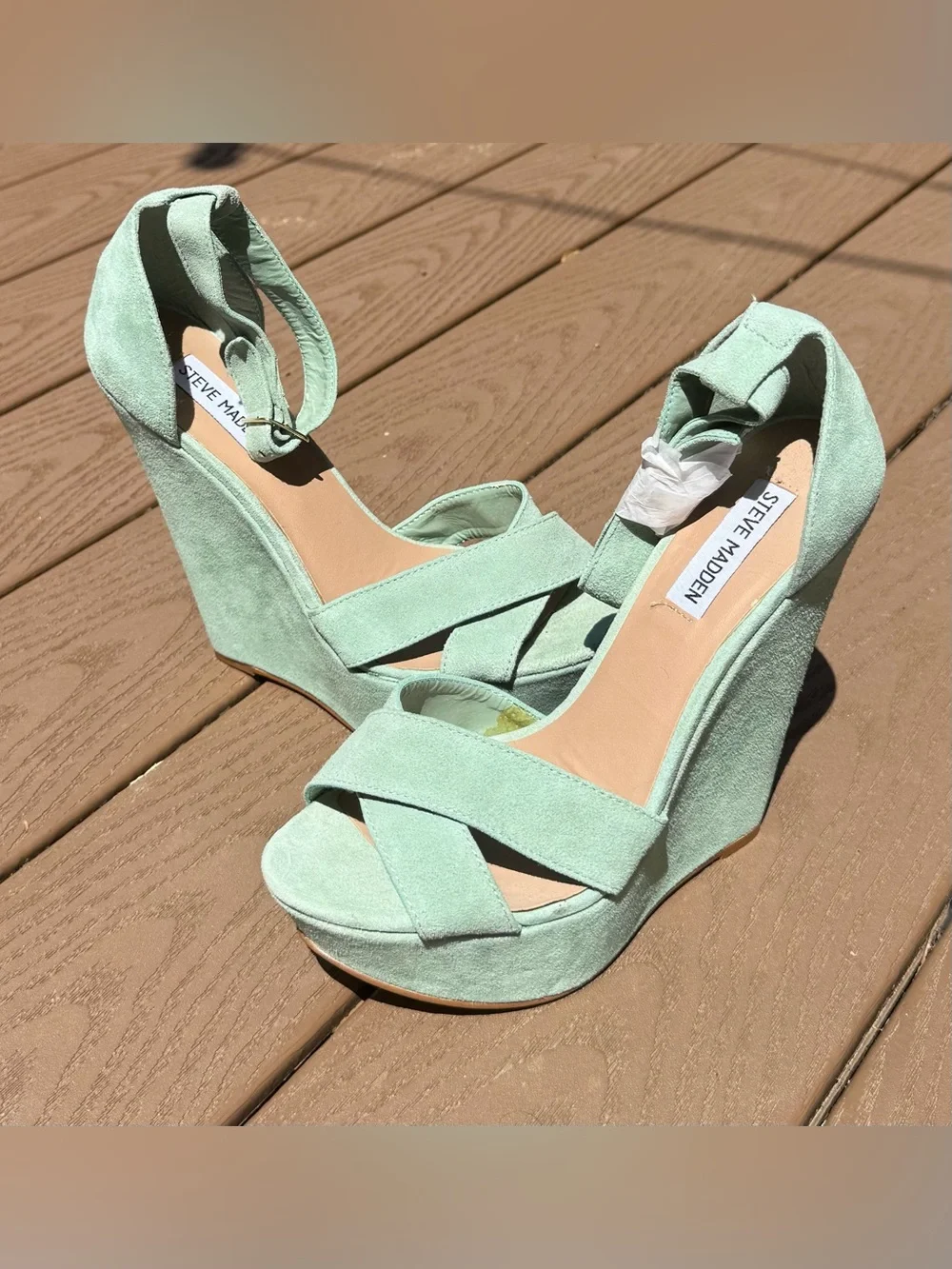 Steve Madden Vintage Mint Green Suede Wedge Heels